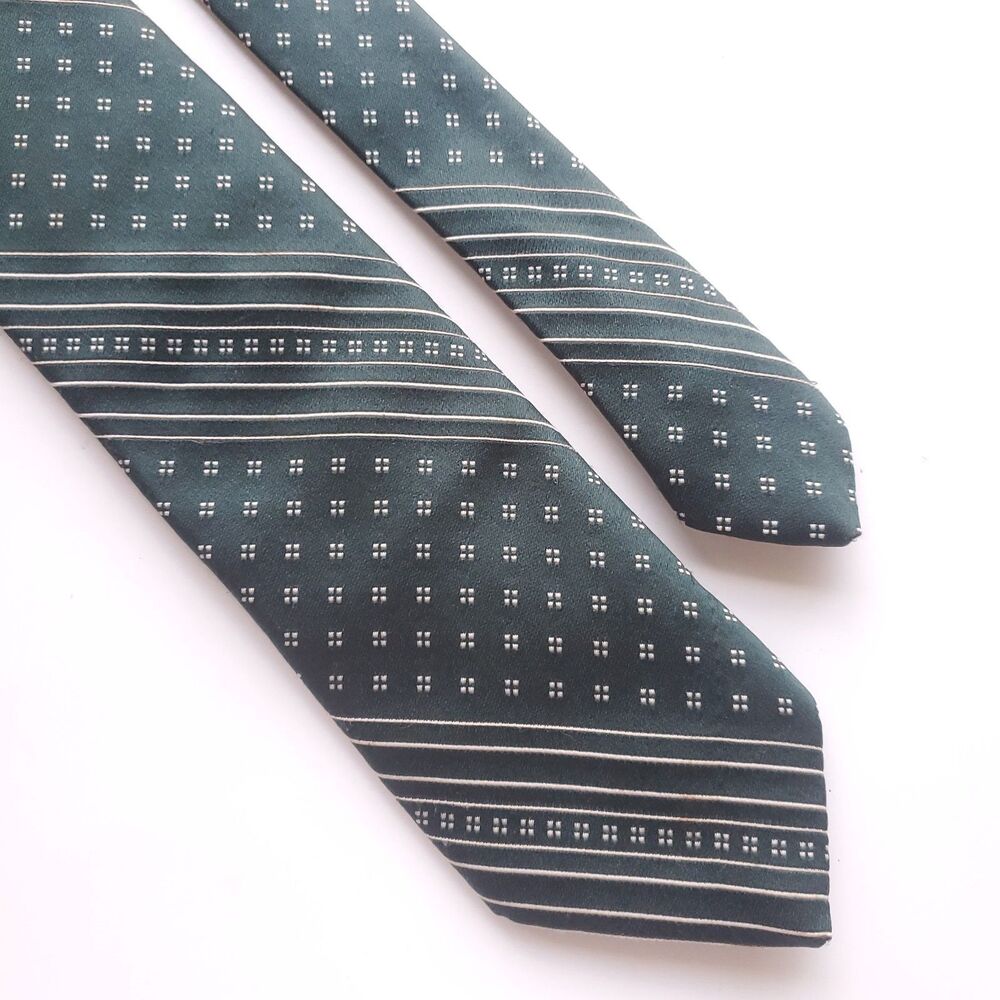 Vintage Joyce & Royal Polyester Necktie Short 55 x 3" Green Geometric Stripe